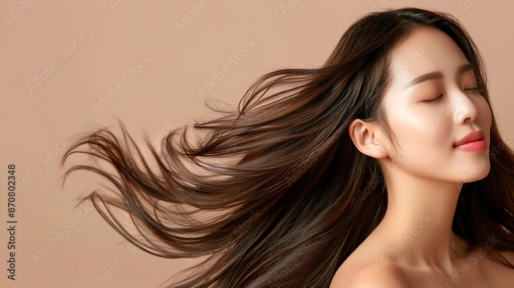 Beautiful Woman Enjoying Breeze With Flowing Hair in Side Profile Beautiful Woman Enjoying Breeze With Flowing Hair in Side Profile
