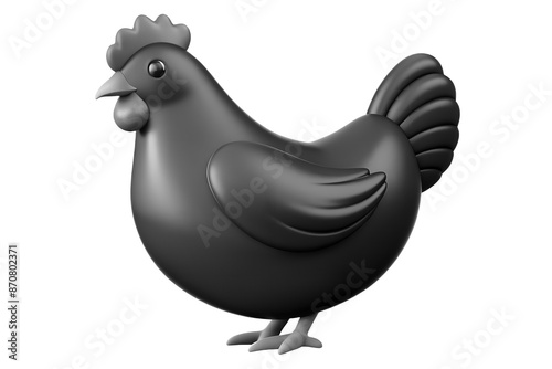 Black figure of hen on the white isolated background. 3D render plastic statue. illustration.