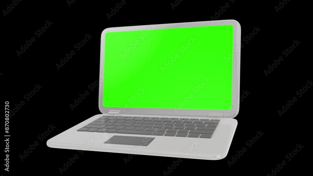 Grey Laptop with Green Screen Isolated on Black Background, Futuristic Technology Concept, Digital Innovation, Modern Computer Design, Tech Gadgets for Marketing and Branding Grey Laptop with Green Screen Isolated on Black Background, Futuristic Technology Concept, Digital Innovation, Modern Computer Design, Tech Gadgets for Marketing and Branding