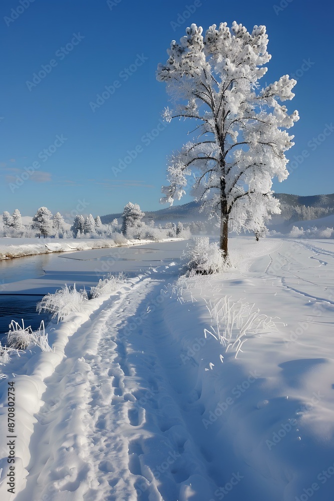 Obraz premium Snowy Path by the River