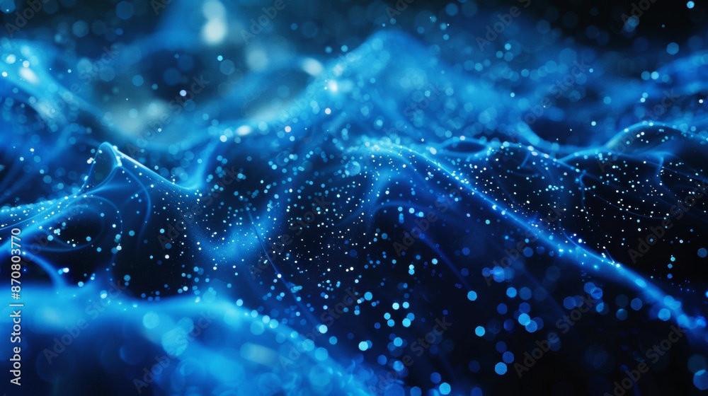Abstract Blue Digital Particles Waving in Dark Space Abstract Blue Digital Particles Waving in Dark Space