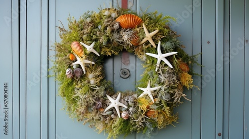 seashells seaweed wreath photo