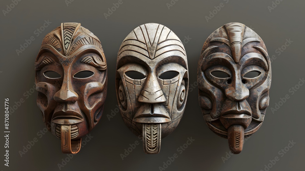 Wooden Mask Sculpture Isolated on Black Background Wooden Mask Sculpture Isolated on Black Background