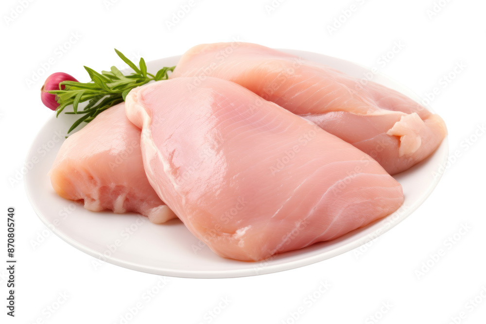 Chicken entrails. Detailed components separated on white background. Emphasis on the details of chicken that is fresh, free of bruises, and that the fat is evenly distributed.