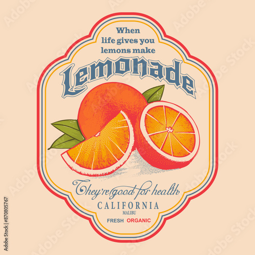 Vintage retro orange graphics, women's food fashion design, typography slogan text print, California summer print artwork, Orange graphic for t-shirt, sweatshirt print design, 