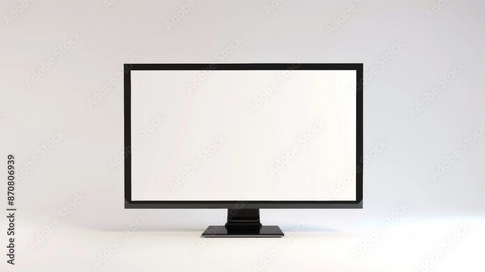 Black Flat Screen Monitor With Blank White Screen on a White Surface Black Flat Screen Monitor With Blank White Screen on a White Surface