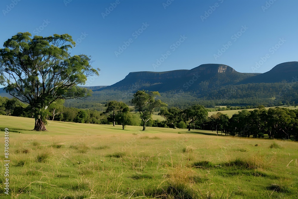 Fototapeta premium Rural scene with large gum tree in foreground