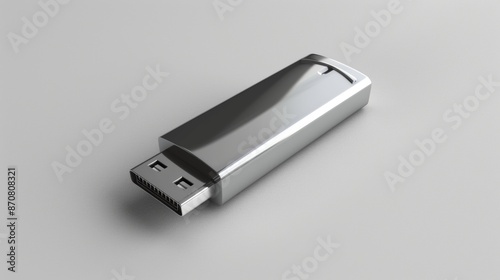 Silver USB Flash Drive on White Background