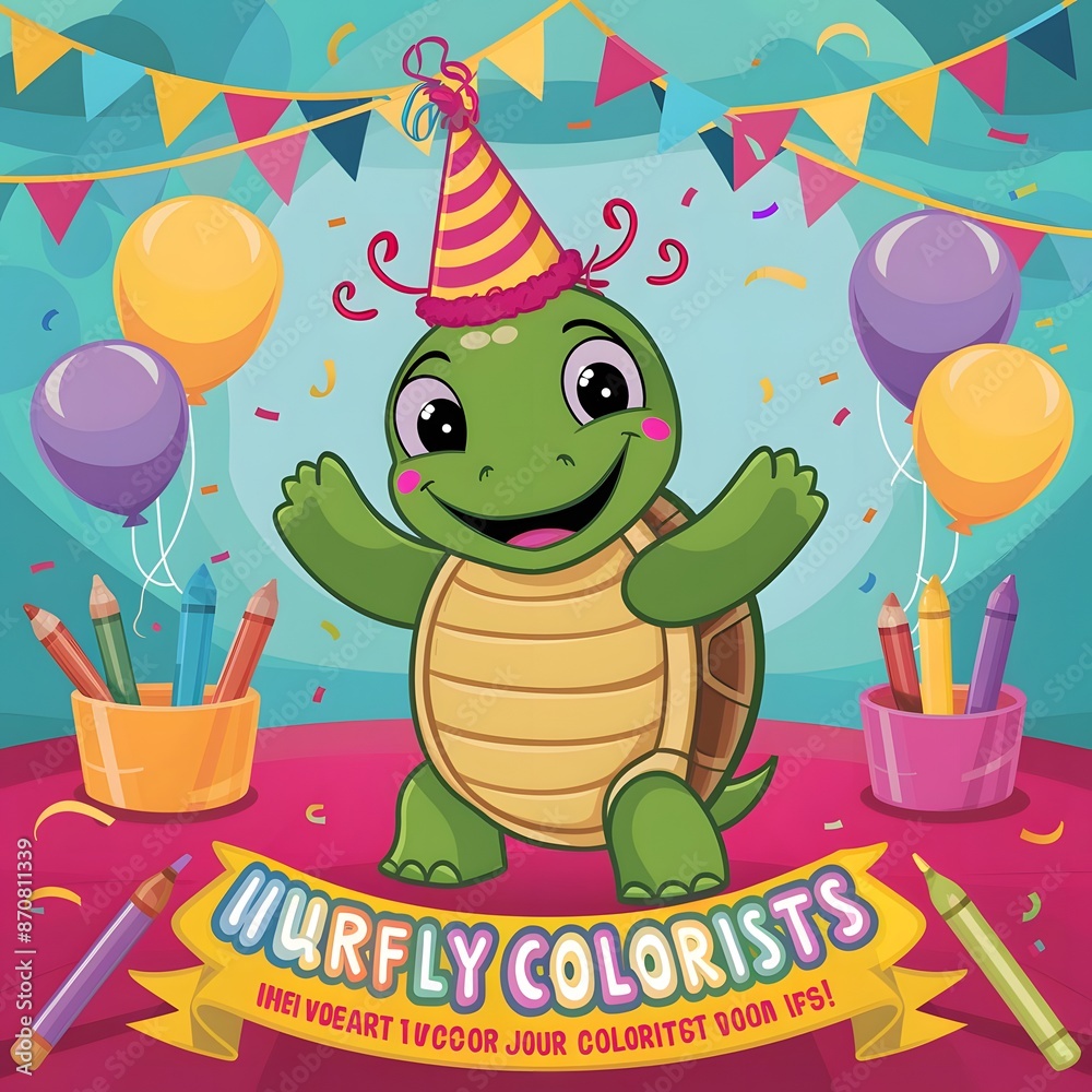 Fototapeta premium Colorful Cartoon Turtles Vector Illustration Playful and Cute Animal Characters