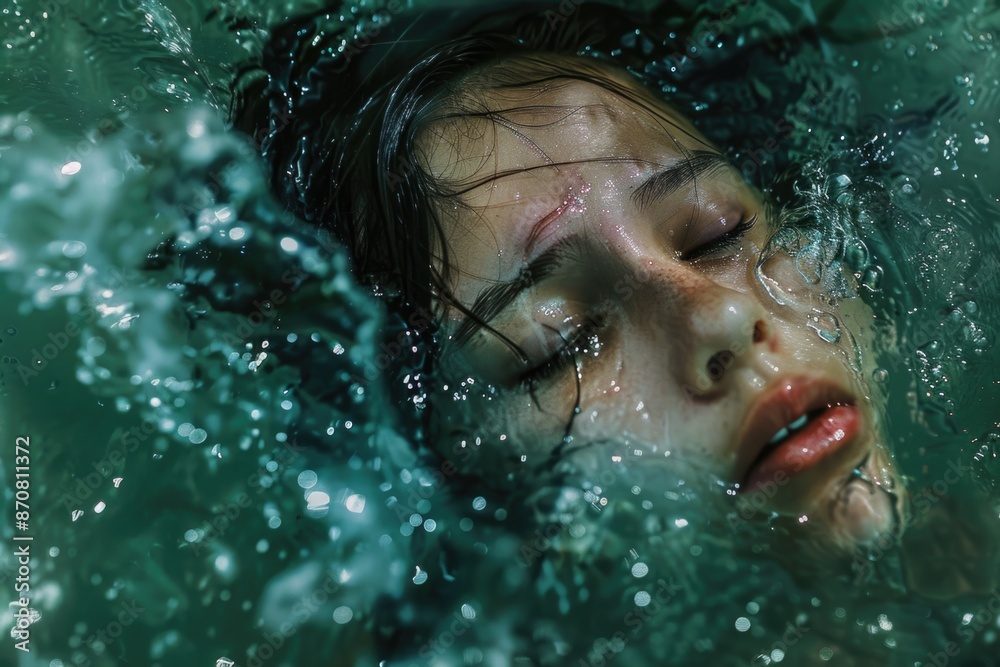 A person underwater, surrounded by water A person underwater, surrounded by water