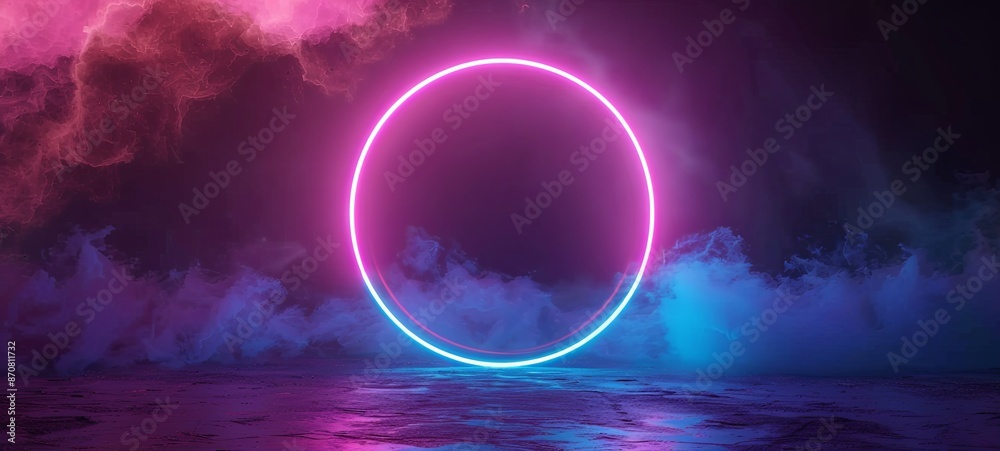 Looping 3D animation. The glowing neon ring and illuminated thundercloud spin and spin endlessly. Abstract round frame Looping 3D animation. The glowing neon ring and illuminated thundercloud spin and spin endlessly. Abstract round frame