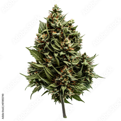 A realistic image of a blooming cannabis bud with intricate details, isolated on a transparent background
