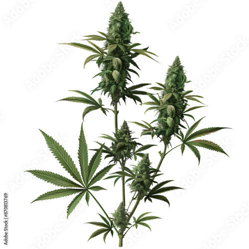 A realistic image of a cannabis plant with mature buds, isolated on a transparent background