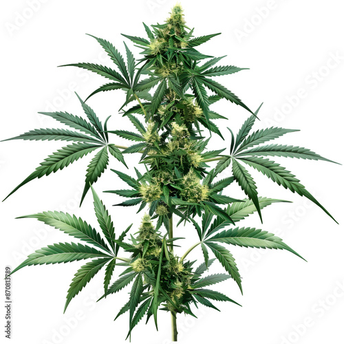 A realistic image of a cannabis plant with mature buds, isolated on a transparent background 