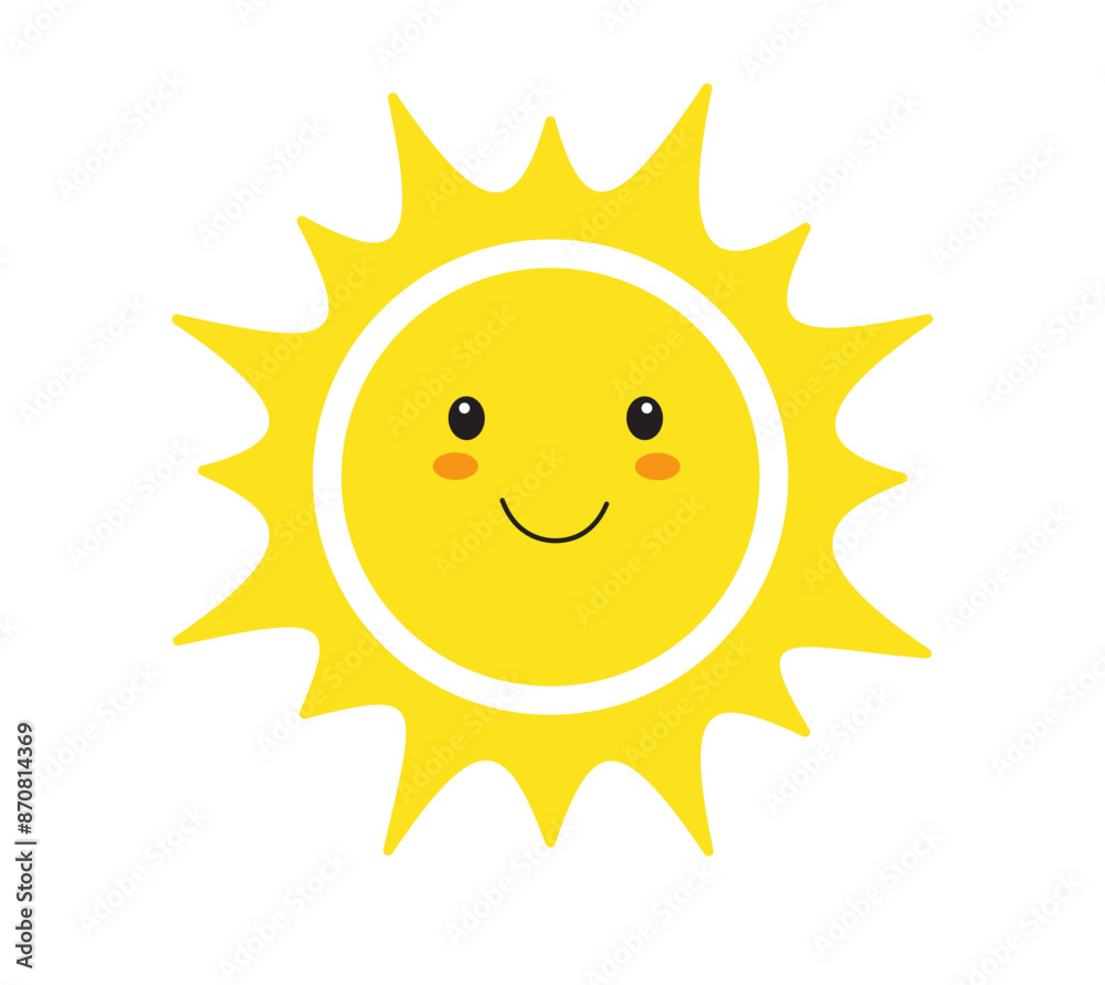 Sun smile icon. Happy smiling sun. Cute sun. Sunshine emoji. Funny emotion. Vector illustration Sun smile icon. Happy smiling sun. Cute sun. Sunshine emoji. Funny emotion. Vector illustration