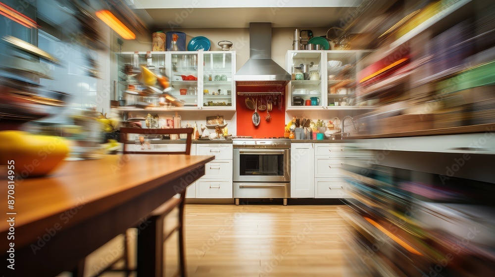 Fototapeta premium dynamic blurred interior home kitchen