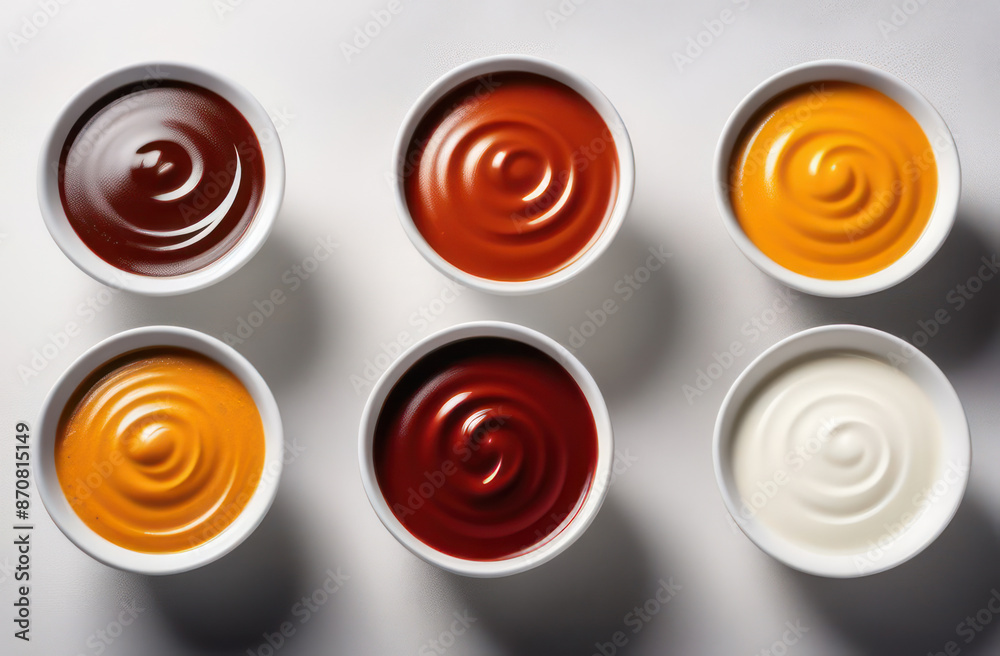 different sauces in bowls different sauces in bowls