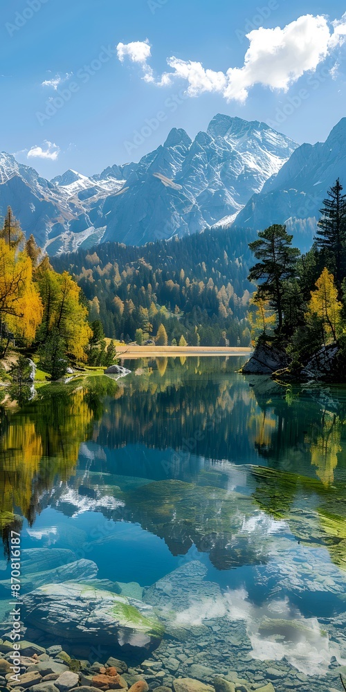 Fototapeta premium Mountains and lake in autumn