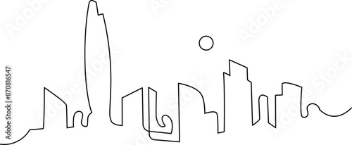 Megapolis. Continuous line drawing.Illustration of the highway and cityscape of the city. Vector