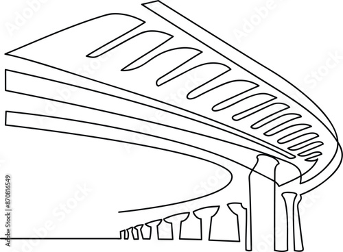 Megapolis. Continuous line drawing.Illustration of the highway and cityscape of the city. Vector