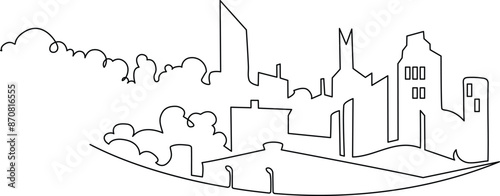 Megapolis. Continuous line drawing.Illustration of the highway and cityscape of the city. Vector