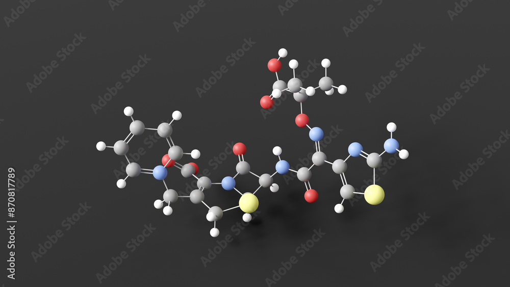 ceftazidime molecule 3d, molecular structure, ball and stick model, structural chemical formula antibiotic ceftazidime molecule 3d, molecular structure, ball and stick model, structural chemical formula antibiotic
