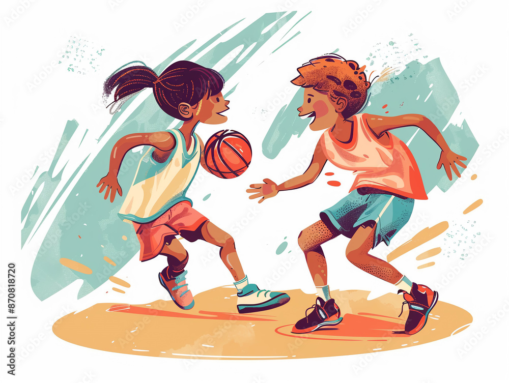 Obraz premium A kid playing with a ball, basketball, AI generated