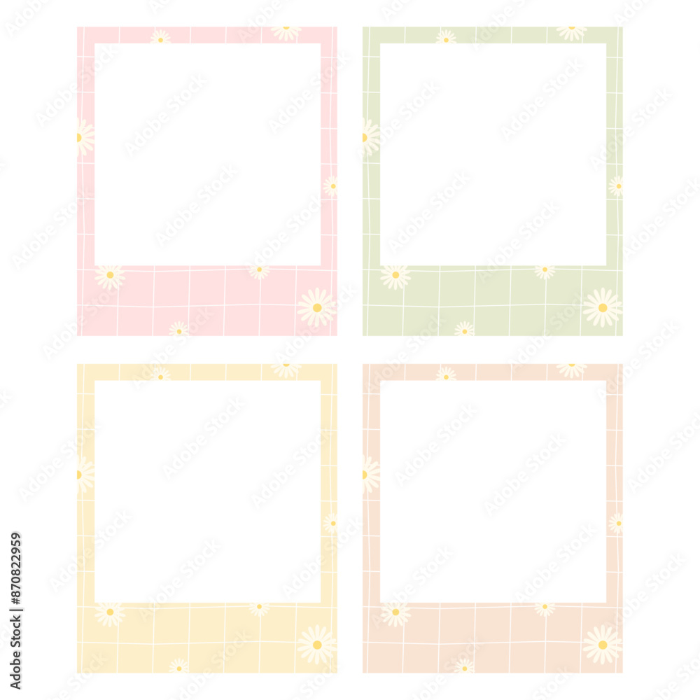 Set of Colorful Polaroid Photo Frames with Grids and Daisies Set of Colorful Polaroid Photo Frames with Grids and Daisies