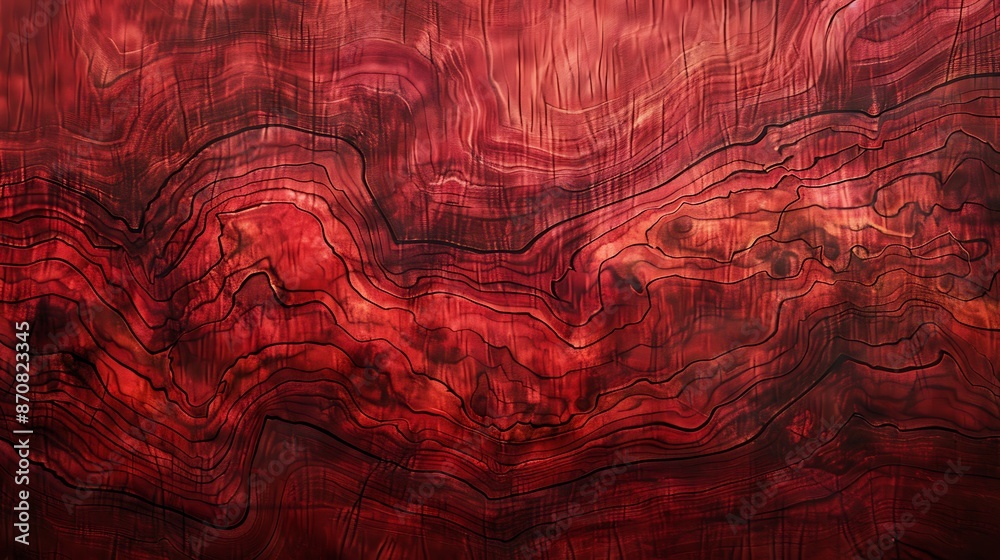 Deep Red Wood Grain Texture Background with Natural Patterns