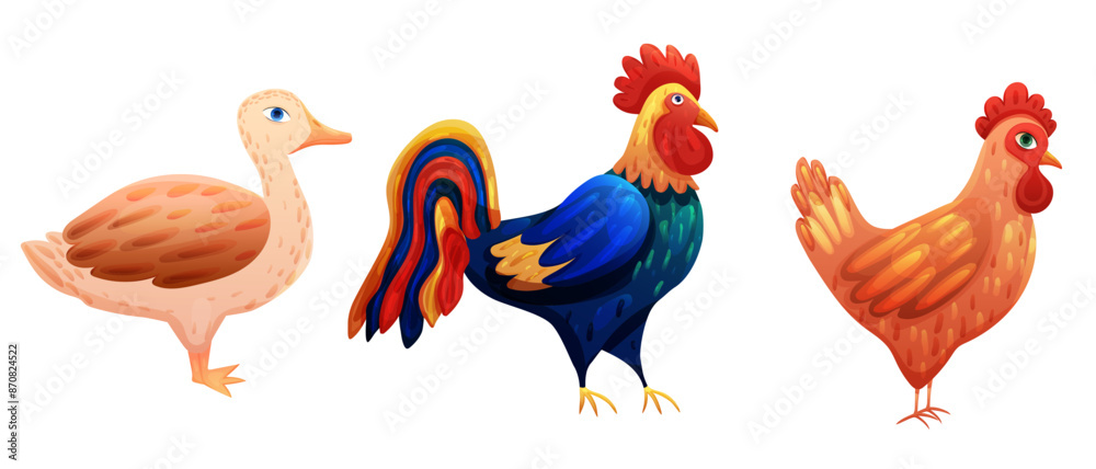 Fototapeta premium Set with farm birds isolated on transparent background