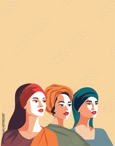  Vector flat banner for International Women's Day, Mother's Day, women of different cultures and nationalities. Vector concept of movement for gender equality and women's empowerment