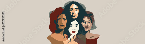 Women of different skin colors, cultures and nationalities Abstract banner for International Women's Day, Mother's Day, feminists. Concept of the movement for gender equality and women's empowerment