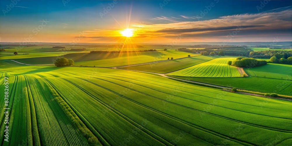 Expansive Green Farmlands Under a Breathtaking Sunset Expansive Green Farmlands Under a Breathtaking Sunset