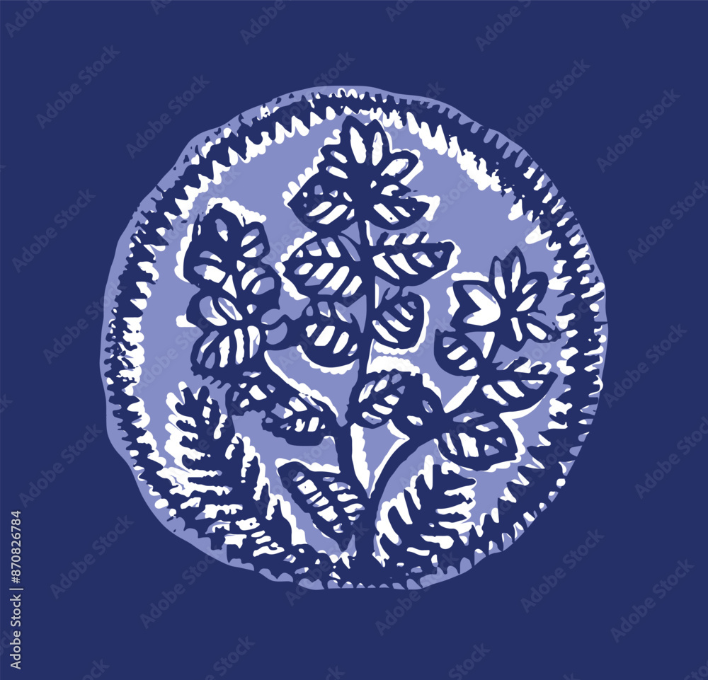 Indigo blue to dye effect abstract vector motif set. Modern masculine bold graphic bandana design for block print hand craft trend. 