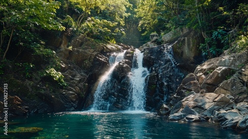 The waterfall's plunge pool beckons swimmers, offering a refreshing oasis amid the wilderness.