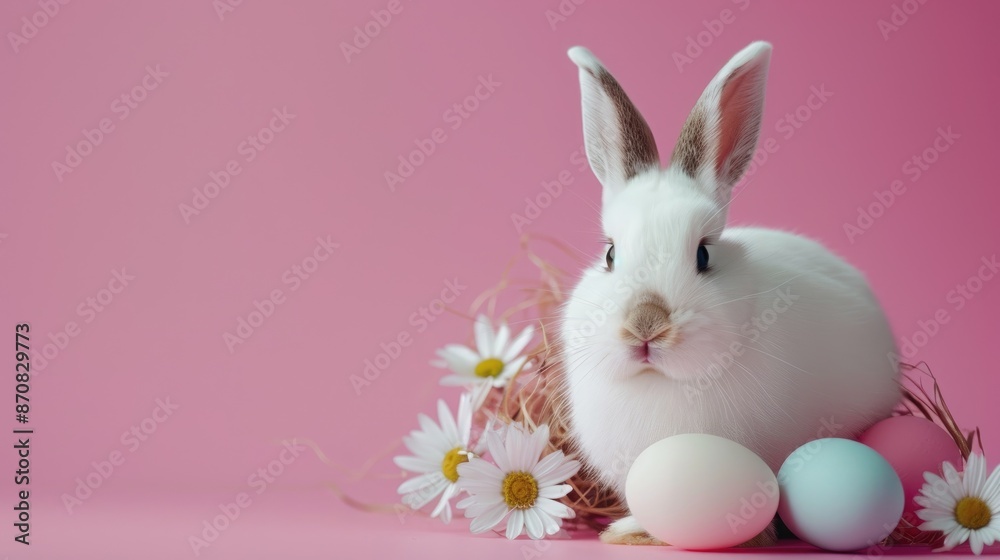 Adorable bunny against pink backdrop Easter theme Adorable bunny against pink backdrop Easter theme