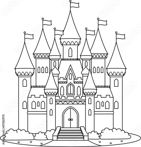 Cute castle outline coloring page for kids
