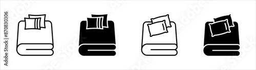 Bed linen set with pillows, bed sheet and duvet cover isolated, on white background.