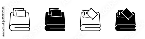 Bed linen set with pillows, bed sheet and duvet cover isolated, on white background.