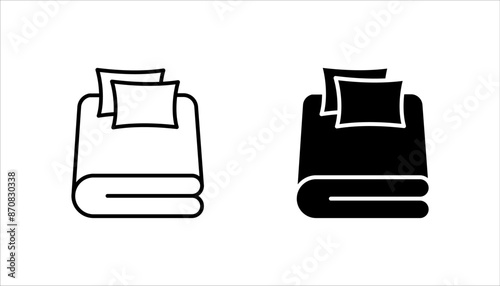 Bed linen set with pillows, bed sheet and duvet cover isolated, on white background.