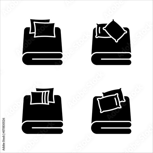 Bed linen set with pillows, bed sheet and duvet cover isolated, on white background.