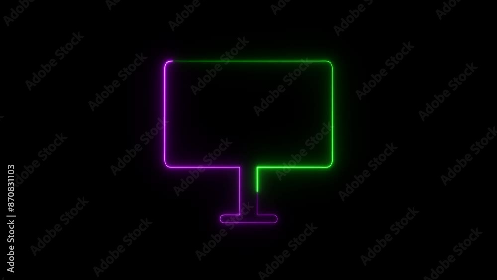 Abstract Neon sing Tv monitor icon cyan purple color glowing animation black background. Abstract Neon sing Tv monitor icon cyan purple color glowing animation black background.