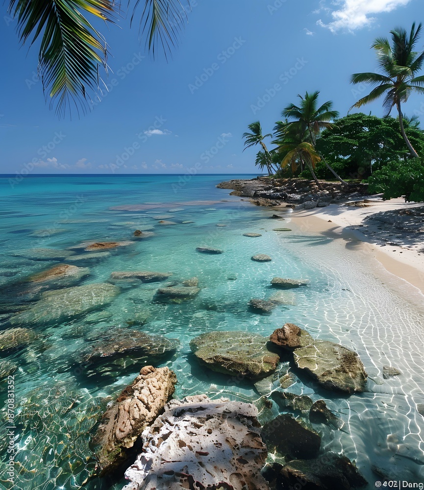 Obraz premium Beautiful beach with palm trees and crystal clear water