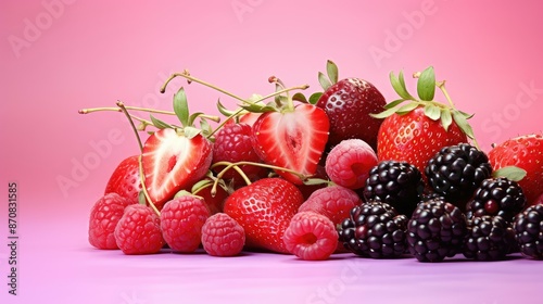 raspberries fruit on pastel background photo