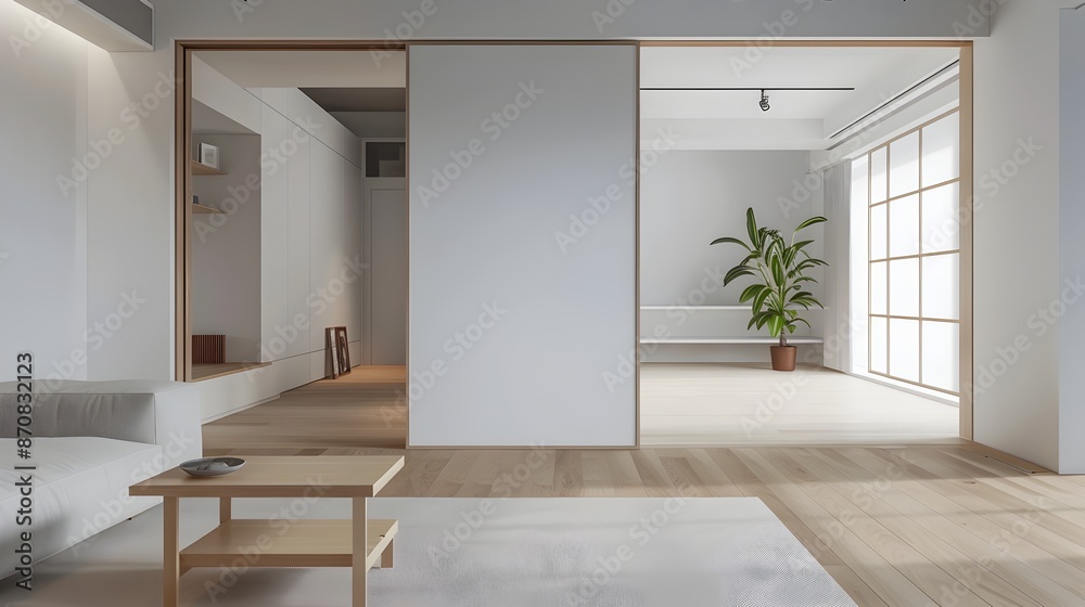 Fototapeta premium Minimalist Muji Style Home with Sliding Doors and Efficient Space Design