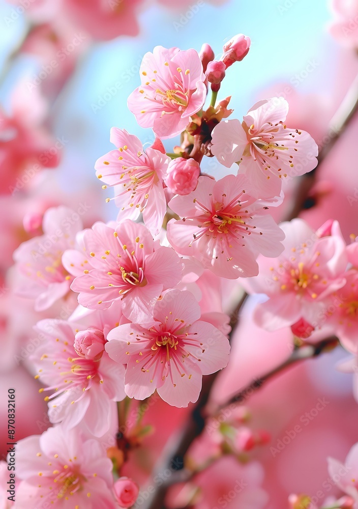 Fototapeta premium Close-up photo of pink cherry blossom flowers in full bloom