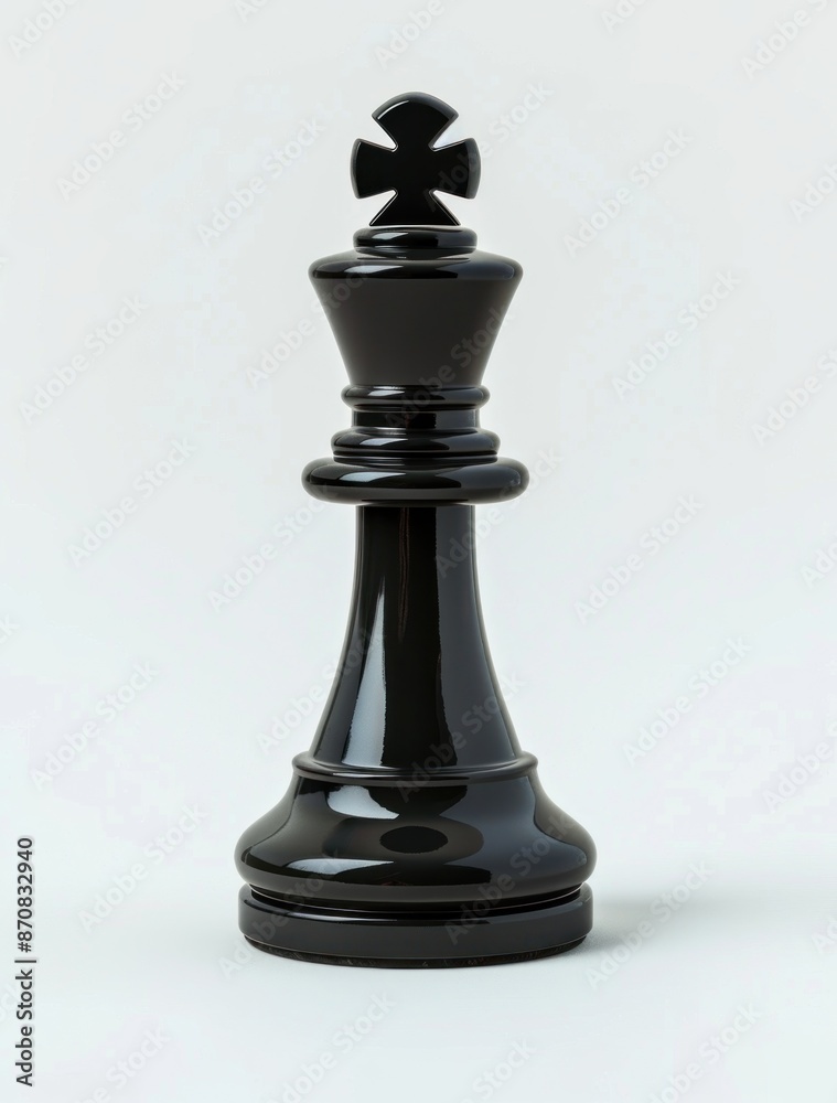 Majestic Black Chess King Standing Alone on a Plain White Background - Generative AI