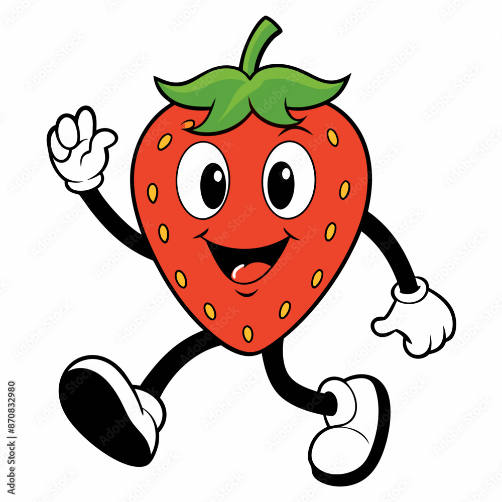 Fototapeta premium strawberry cartoon groovy retro bouncing white