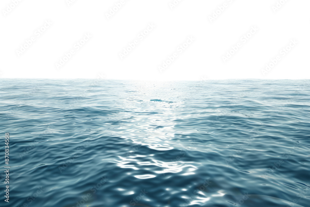 Calm ocean waves isolated on white background. Sea surface