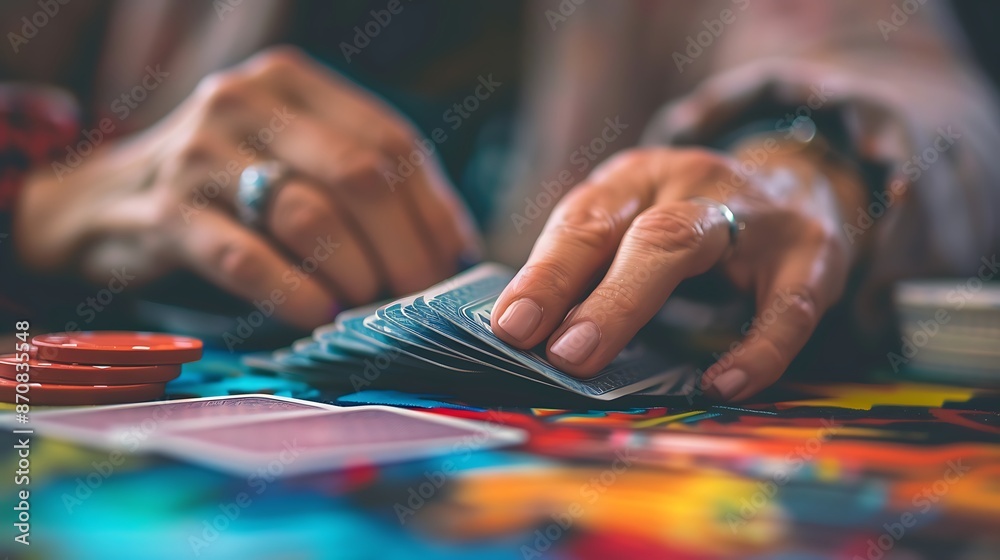 Playing Cards and Chips: A Close-Up of Hands Dealing Cards in a Game Playing Cards and Chips: A Close-Up of Hands Dealing Cards in a Game